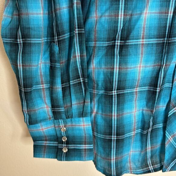 Vtg wrangler western pearl snap plaid button down long sleeve shirt size XL - Picture 4 of 8